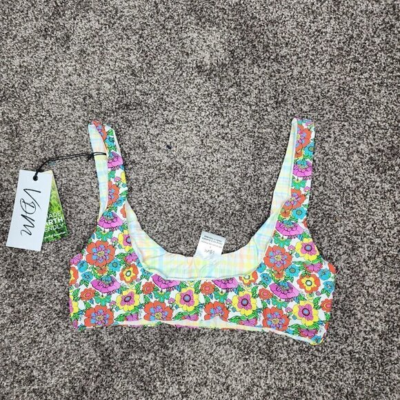 NWT VDM The Label Kasia Reversible Bikini Top 60s Floral/Pastel Tartan Small - Picture 10 of 14